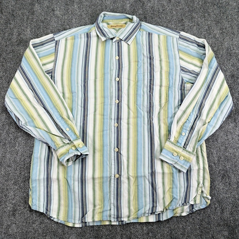 Tommy Bahama Shirt Mens Large Striped Tencel Lyocell Long Sleeve Button Up‎